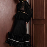 Fleur Royale Organza Peplum Blouse — black detail view