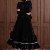 Fleur Royale Organza Peplum Blouse — black front view