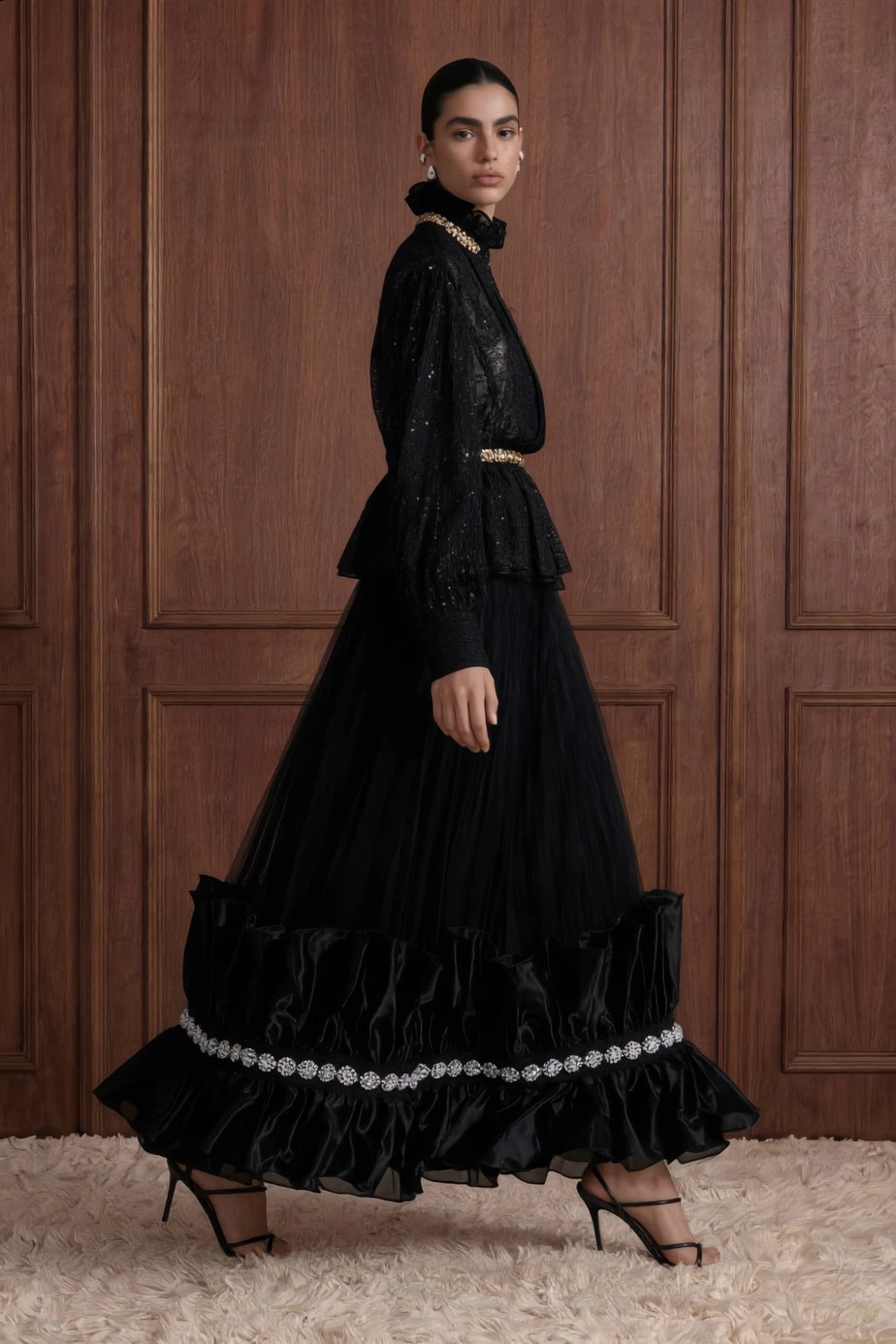 Fleur Royale Organza Peplum Blouse — black side view