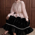Fleur Royale Organza Peplum Blouse — blush detail view