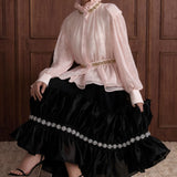 Fleur Royale Organza Peplum Blouse — blush detail view