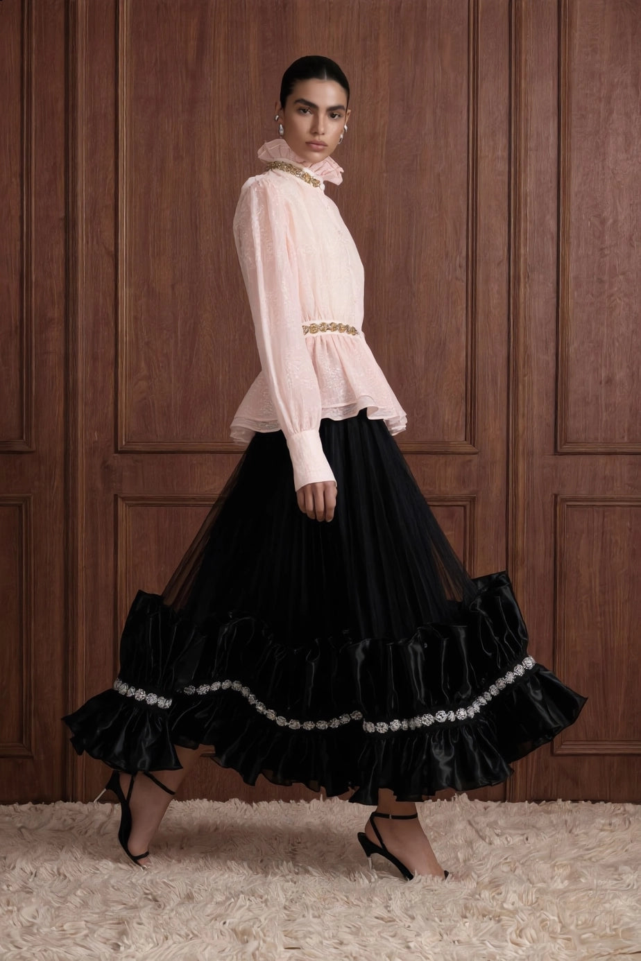 Fleur Royale Organza Peplum Blouse — blush side view