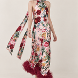 Fleurine Floral Feather-Hem Maxi Dress — movement view