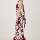 Fleurine Floral Feather-Hem Maxi Dress — side view