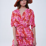 Floral printed Dress With Pink Orange and Red Tones