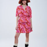Floral printed Dress With Pink Orange and Red Tones