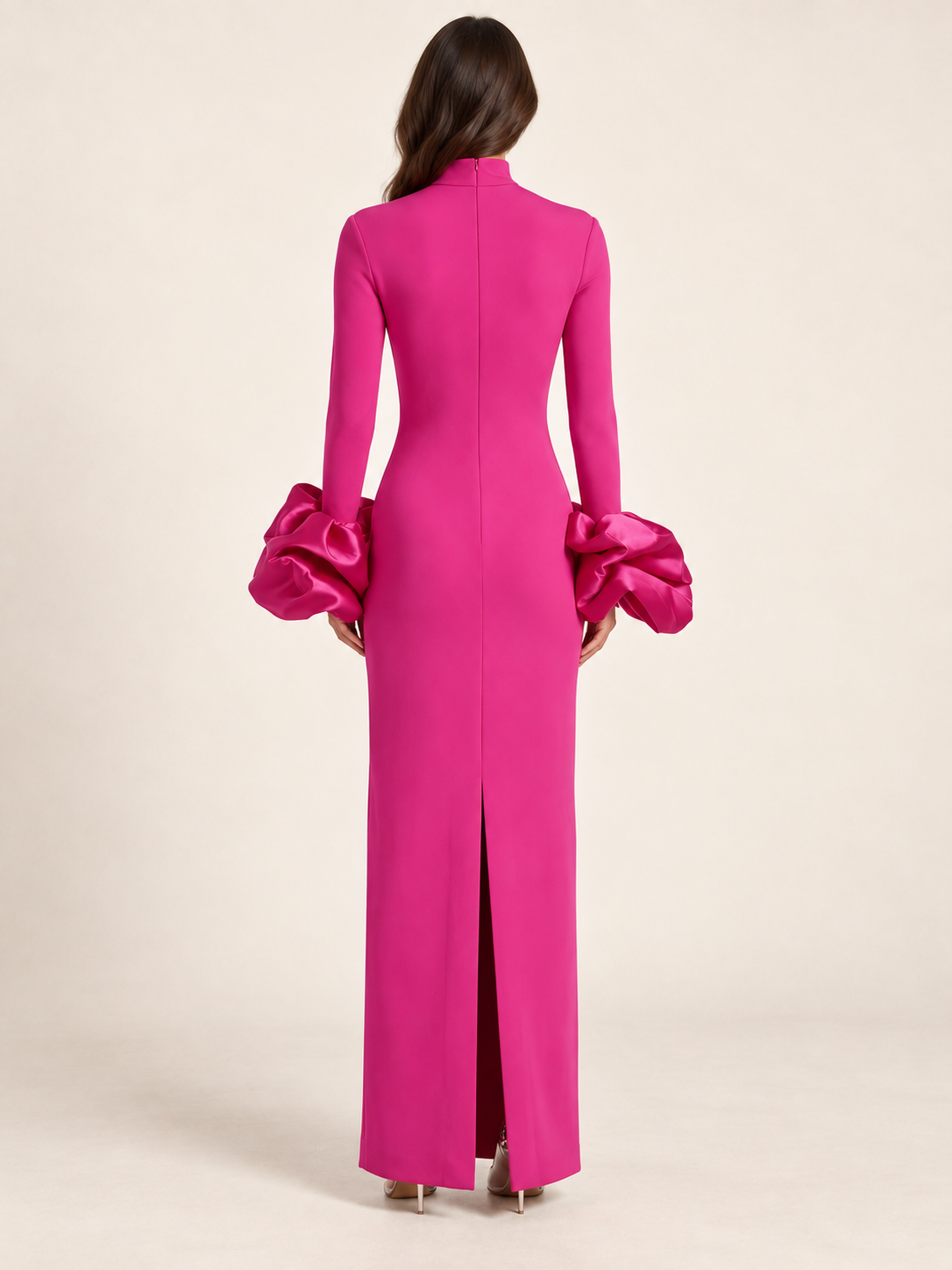 Fuchsia Grand Soir Sculpted Cuff Gown — back view