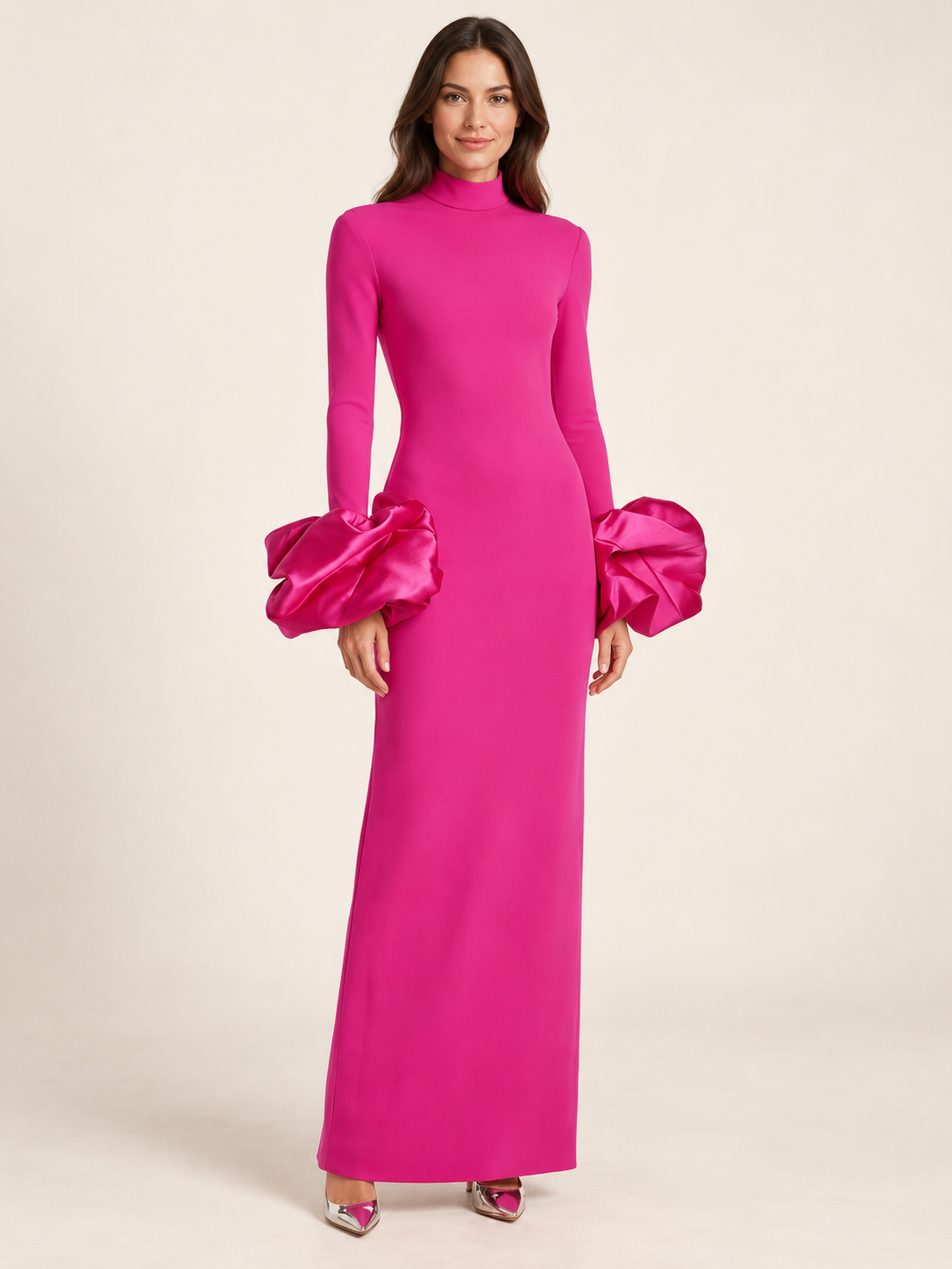 Fuchsia Grand Soir Sculpted Cuff Gown — front view