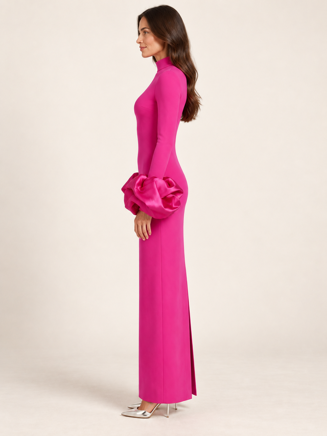 Fuchsia Grand Soir Sculpted Cuff Gown — side view