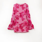 fuchsia chiffon mini dress with floral brocade