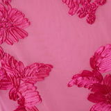 fuchsia chiffon mini dress with floral brocade
