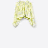 green printed chiffon blouse with balloon sleeves