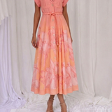 GUAYABA MIDI DRESS IN CORAL MACAW PRINT