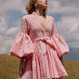 CARTA Y LETRA DRESS EYELET IN PINK EYELET