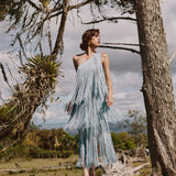 CASCADA DRESS IN DUSTY BLUE