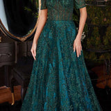 Ladivine J835 Floor Length Off the Shoulder A-line Glitter Print Gown