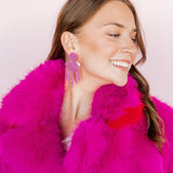 Janelle Statement Earrings - Magenta Glitter
