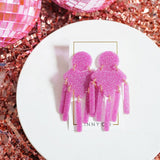 Janelle Statement Earrings - Magenta Glitter