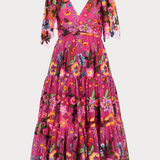 Hibiscus Sleeveless Empire Waist Midi Dress