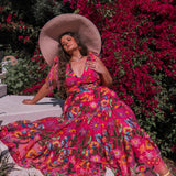 Hibiscus Sleeveless Empire Waist Midi Dress