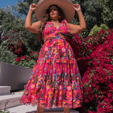 Hibiscus Sleeveless Empire Waist Midi Dress