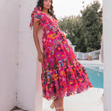 Hibiscus Sleeveless Empire Waist Midi Dress