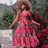 Hibiscus Sleeveless Empire Waist Midi Dress