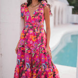 Hibiscus Sleeveless Empire Waist Midi Dress