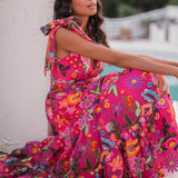 Hibiscus Sleeveless Empire Waist Midi Dress