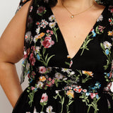 Margaret Floral Embroidered Midi Dress Black