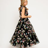 Margaret Floral Embroidered Midi Dress Black