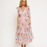 Margaret Floral Embroidered Midi Dress Pink