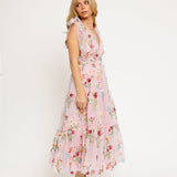 Margaret Floral Embroidered Midi Dress Pink