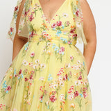 Margaret Floral Embroidered Midi Dress Yellow