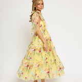 Margaret Floral Embroidered Midi Dress Yellow