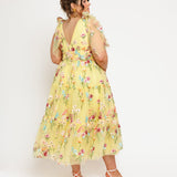 Margaret Floral Embroidered Midi Dress Yellow