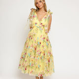 Margaret Floral Embroidered Midi Dress Yellow