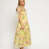 Margaret Floral Embroidered Midi Dress Yellow