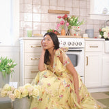 Margaret Floral Embroidered Midi Dress Yellow