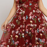 Margaret Floral Midi Dress Red