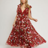 Margaret Floral Midi Dress Red