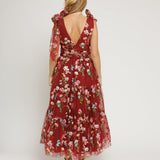 Margaret Floral Midi Dress Red