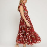 Margaret Floral Midi Dress Red