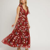 Margaret Floral Midi Dress Red