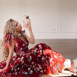 Margaret Floral Midi Dress Red