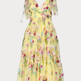 Margaret Floral Embroidered Midi Dress Yellow