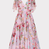 Margaret Floral Embroidered Midi Dress Pink