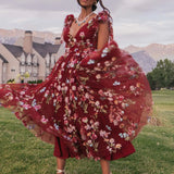 Margaret Floral Midi Dress Red