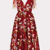 Margaret Floral Midi Dress Red
