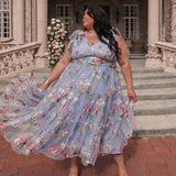 Margaret Floral Midi Dress Blue